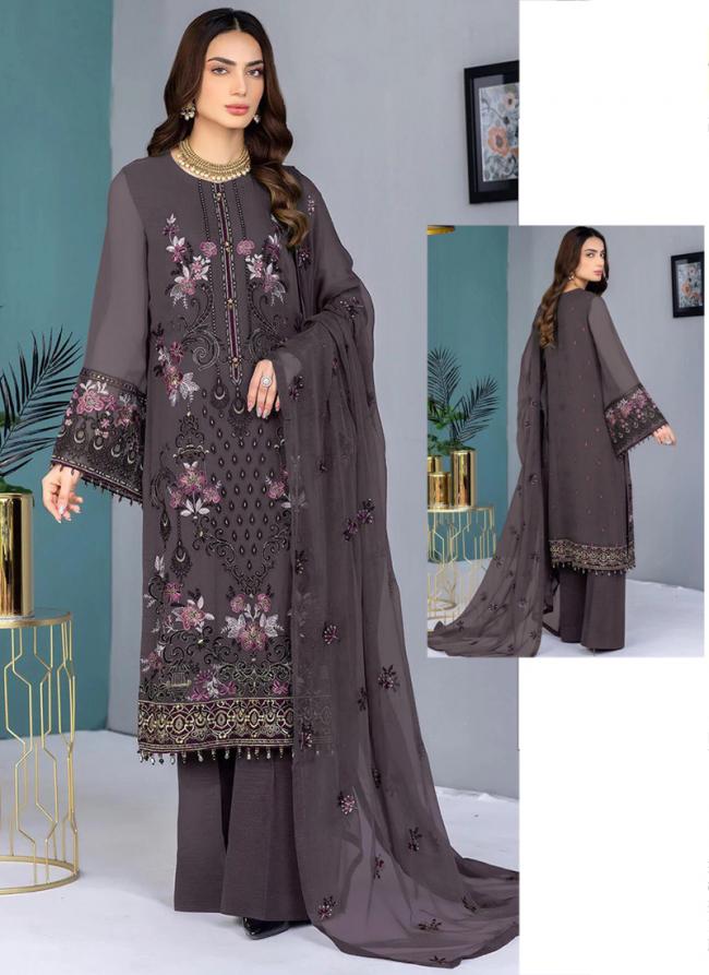 Georgette Brown Eid Wear Embroidery Work Pakistani Suit